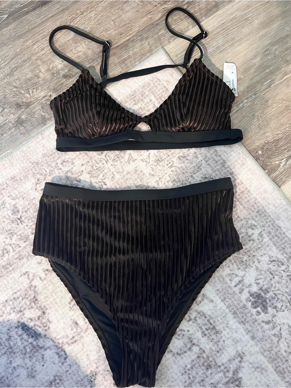 Cupshe Deep Brown Ribbed Two-Piece Swim Set